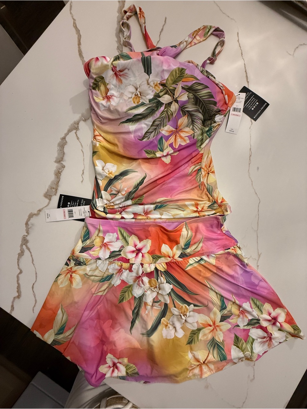 Swim Sense Print High-Waisted Skirted Bottom & High Neck Halter Tankini Top - Picture 4 of 6